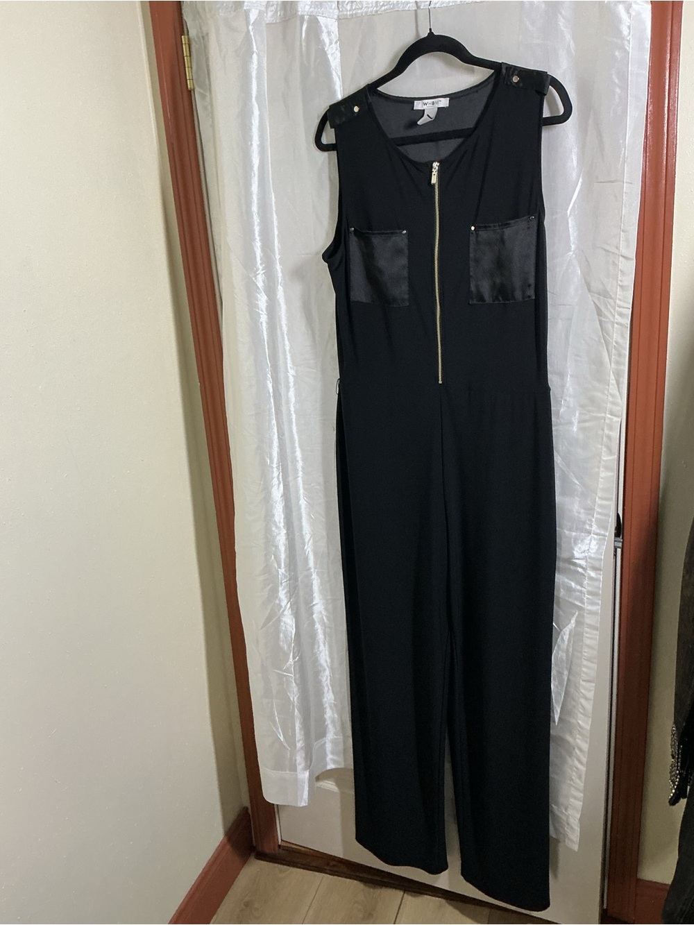 White House Black Market Black Sleeveless Jumpsuit with Gold Zipper